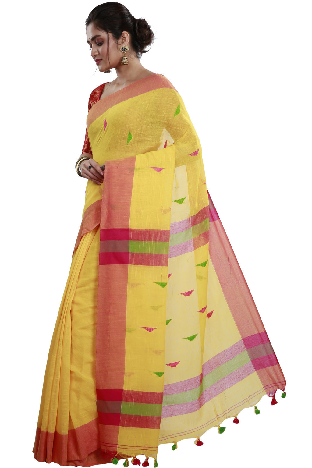 Yellow Pure Cotton Clasic_Than Hand Loom Saree (806)